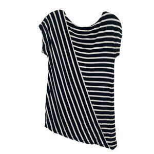 WHBM Womens Striped Top Asymmetric Hem Black/White Size XXS